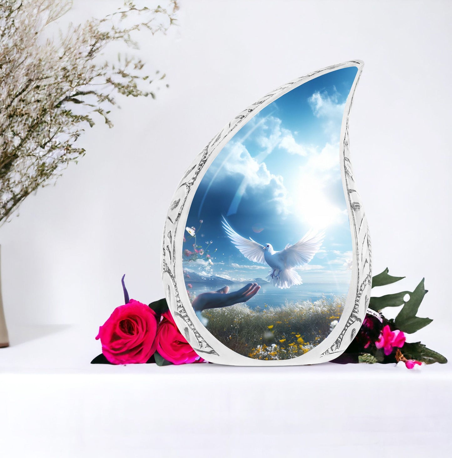 Classic Dove Cremation Urn for Human Ashes in Aluminum