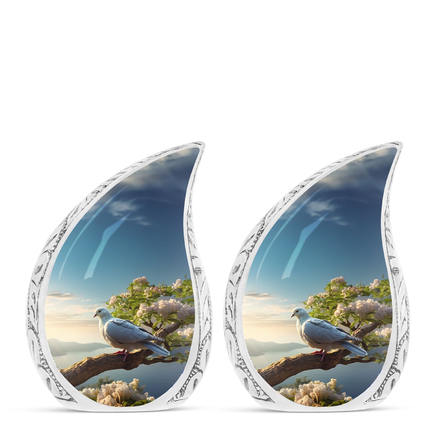 Classic Dove Urn aluminum cremation container.