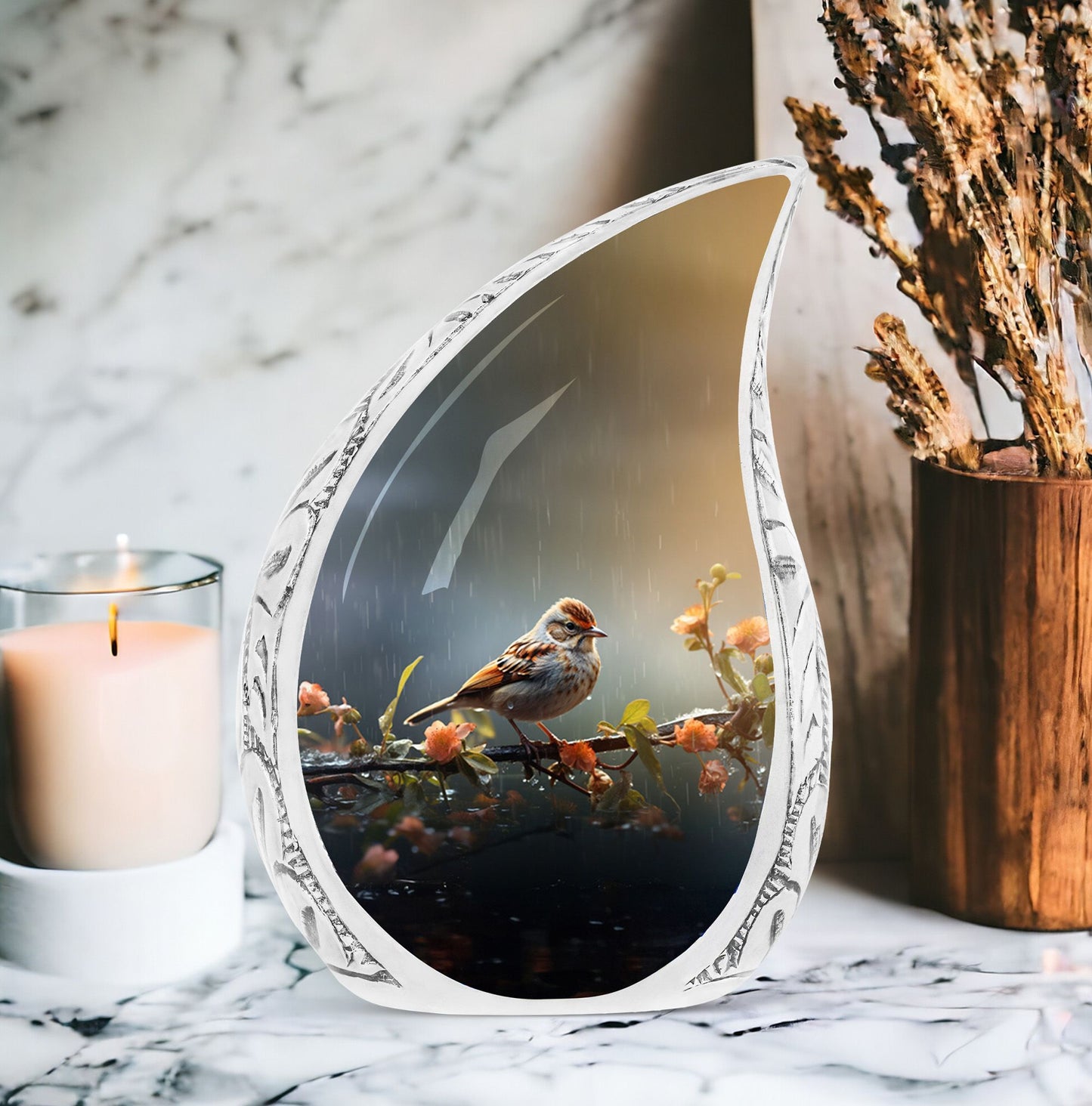 Classic red sparrow urn, decorative urn for mom's ashes.