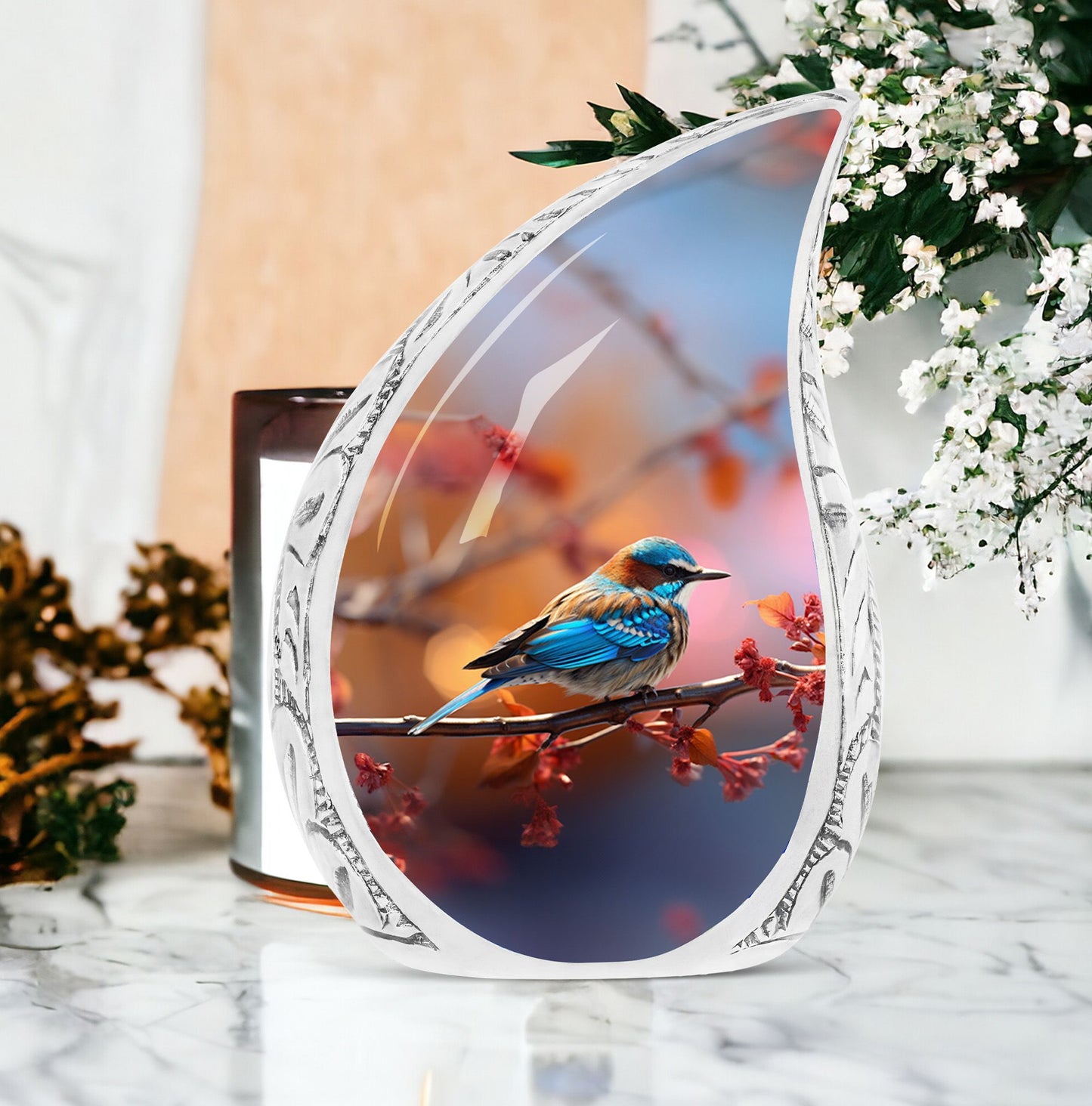 Blue Sparrow Memorial Urn For Storing Cremated Ashes