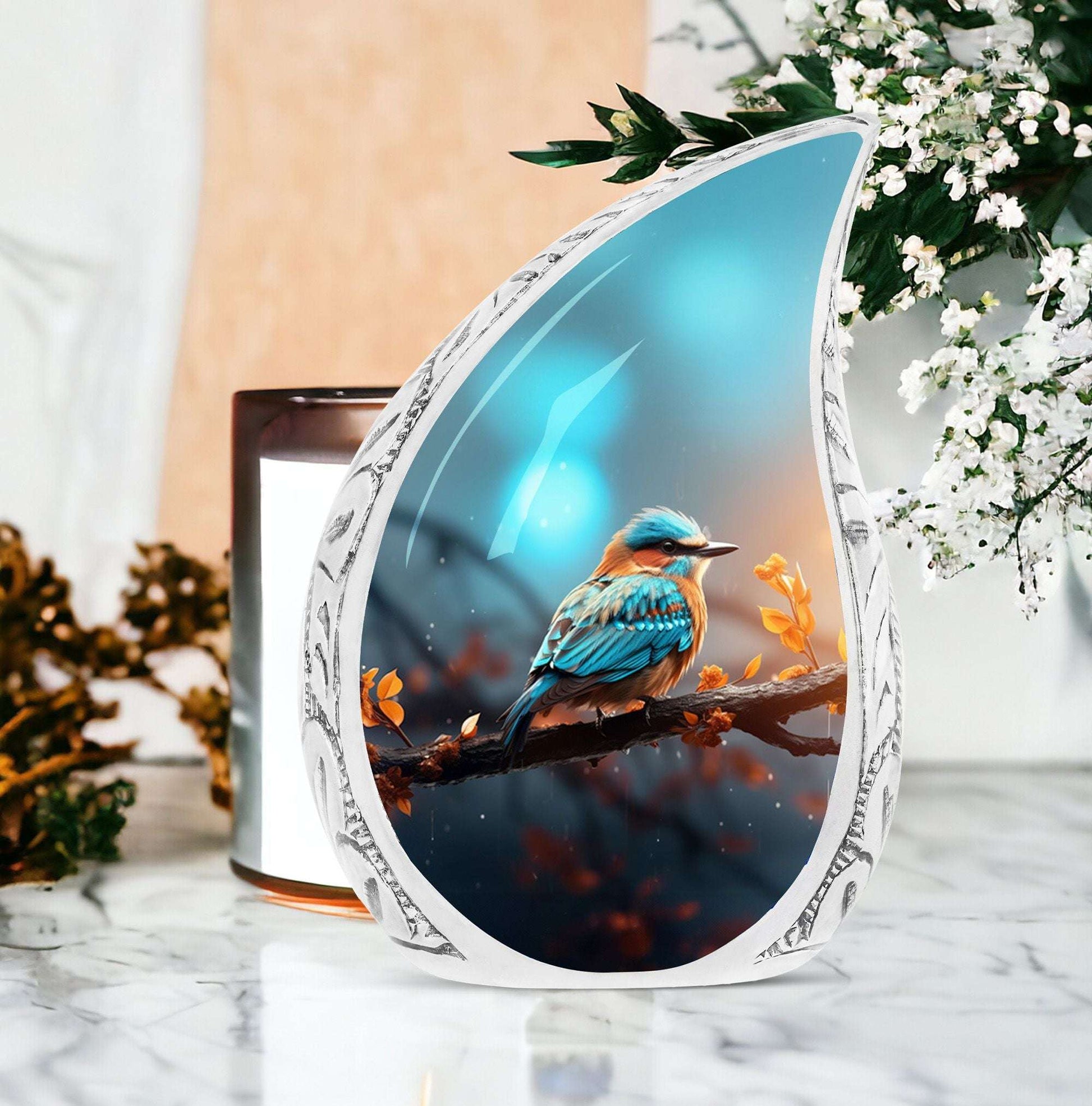 colorful Sparrow urn for ashes.