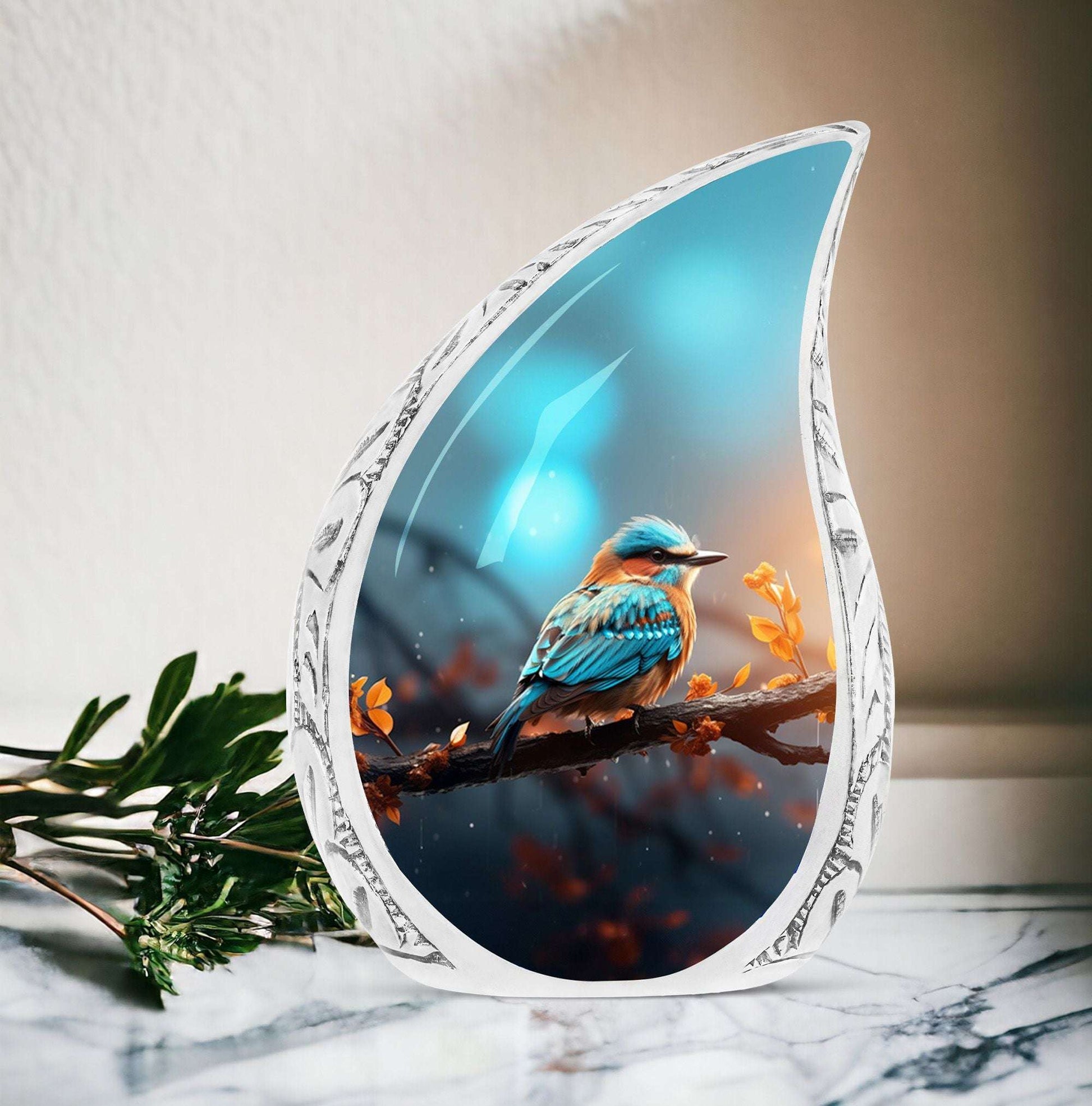 colorful Sparrow urn for ashes.