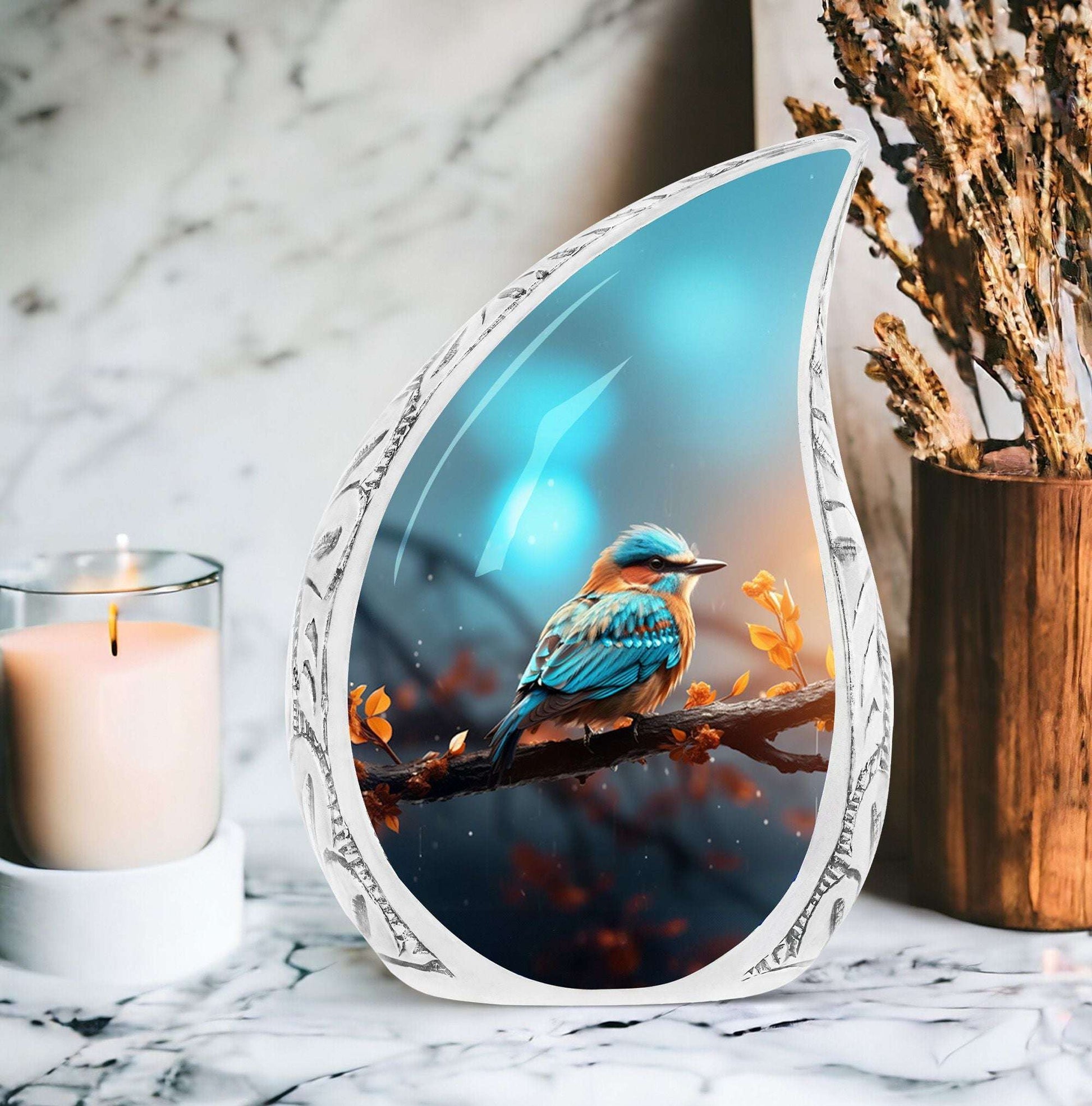 colorful Sparrow urn for ashes.