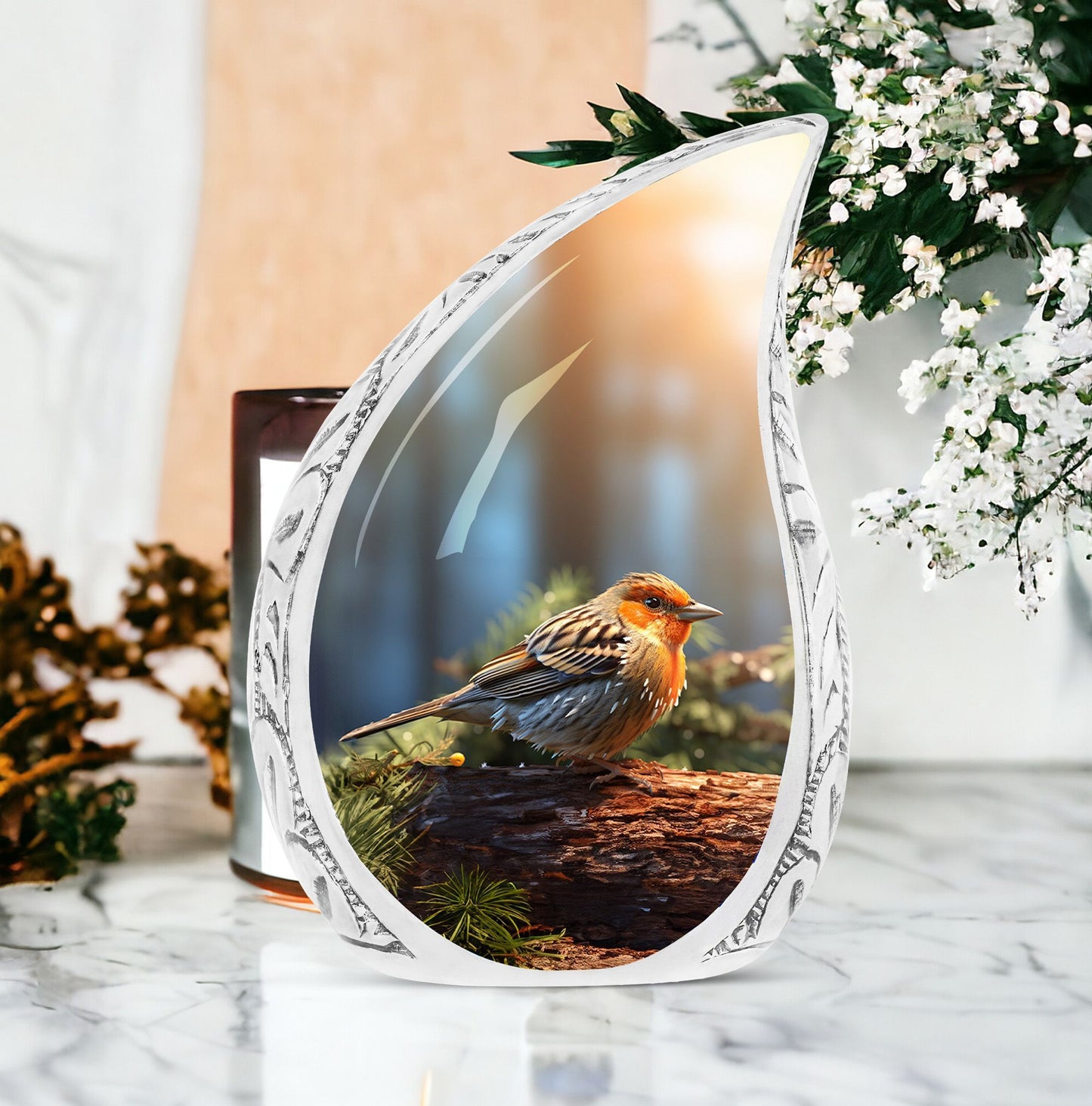 3-inch Puffy Sparrow Memorial Urn, classic design.