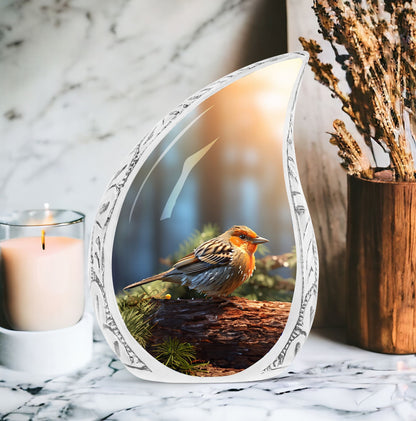 3-inch Puffy Sparrow Memorial Urn, classic design.