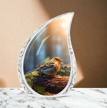 3-inch Puffy Sparrow Memorial Urn, classic design.