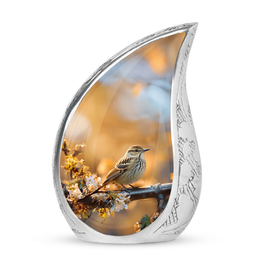 aluminium Sparrow Cremation Urn, includes velvet pouch