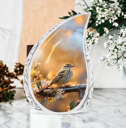 aluminium Sparrow Cremation Urn, includes velvet pouch