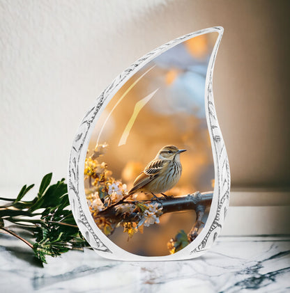 aluminium Sparrow Cremation Urn, includes velvet pouch