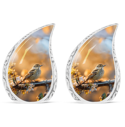 aluminium Sparrow Cremation Urn, includes velvet pouch
