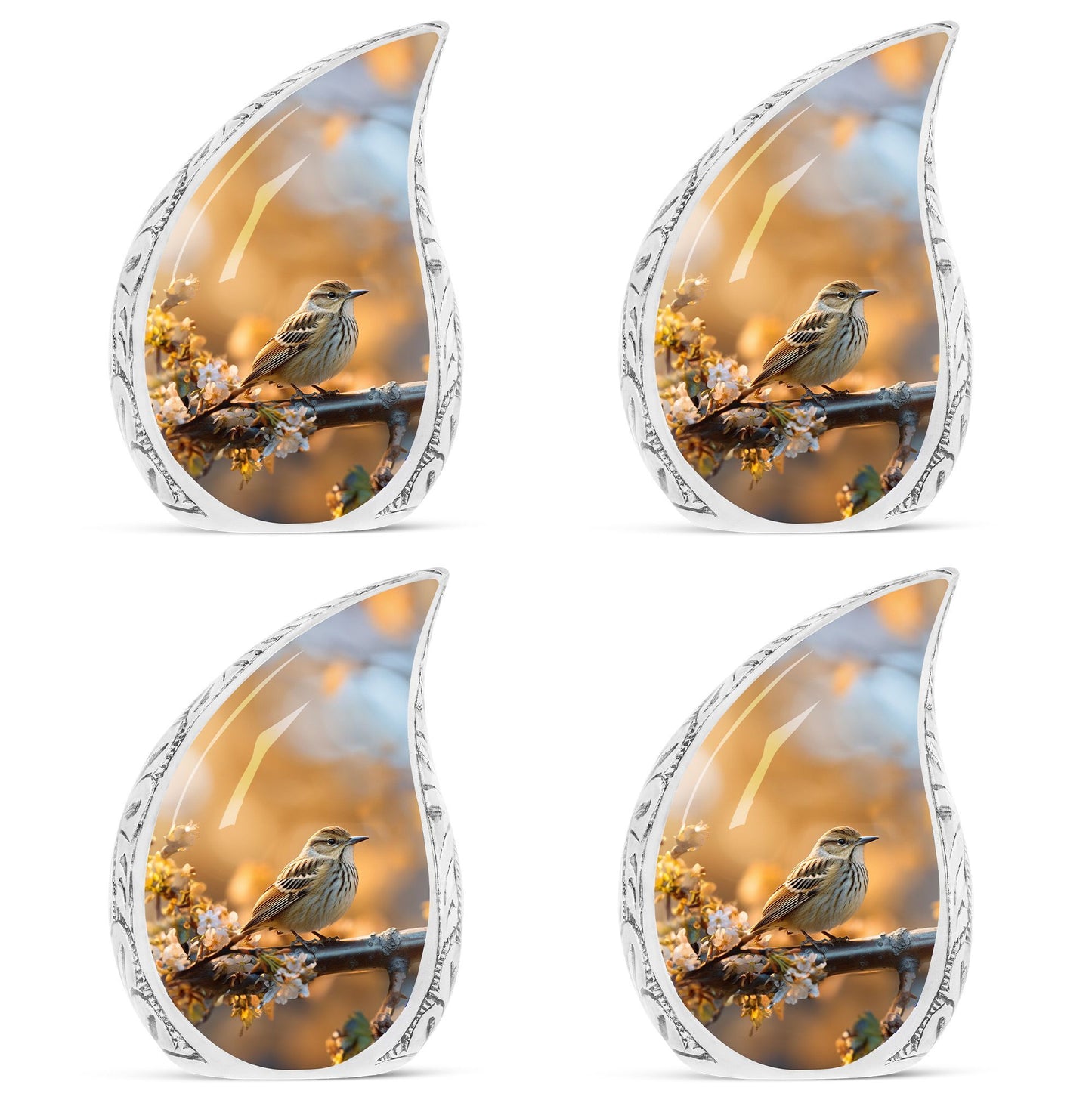 aluminium Sparrow Cremation Urn, includes velvet pouch