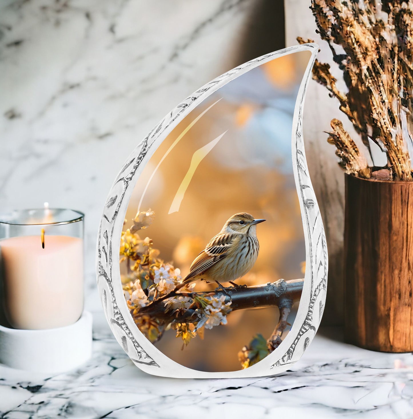 aluminium Sparrow Cremation Urn, includes velvet pouch