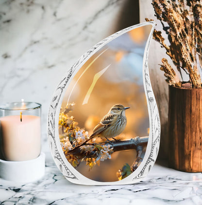 aluminium Sparrow Cremation Urn, includes velvet pouch
