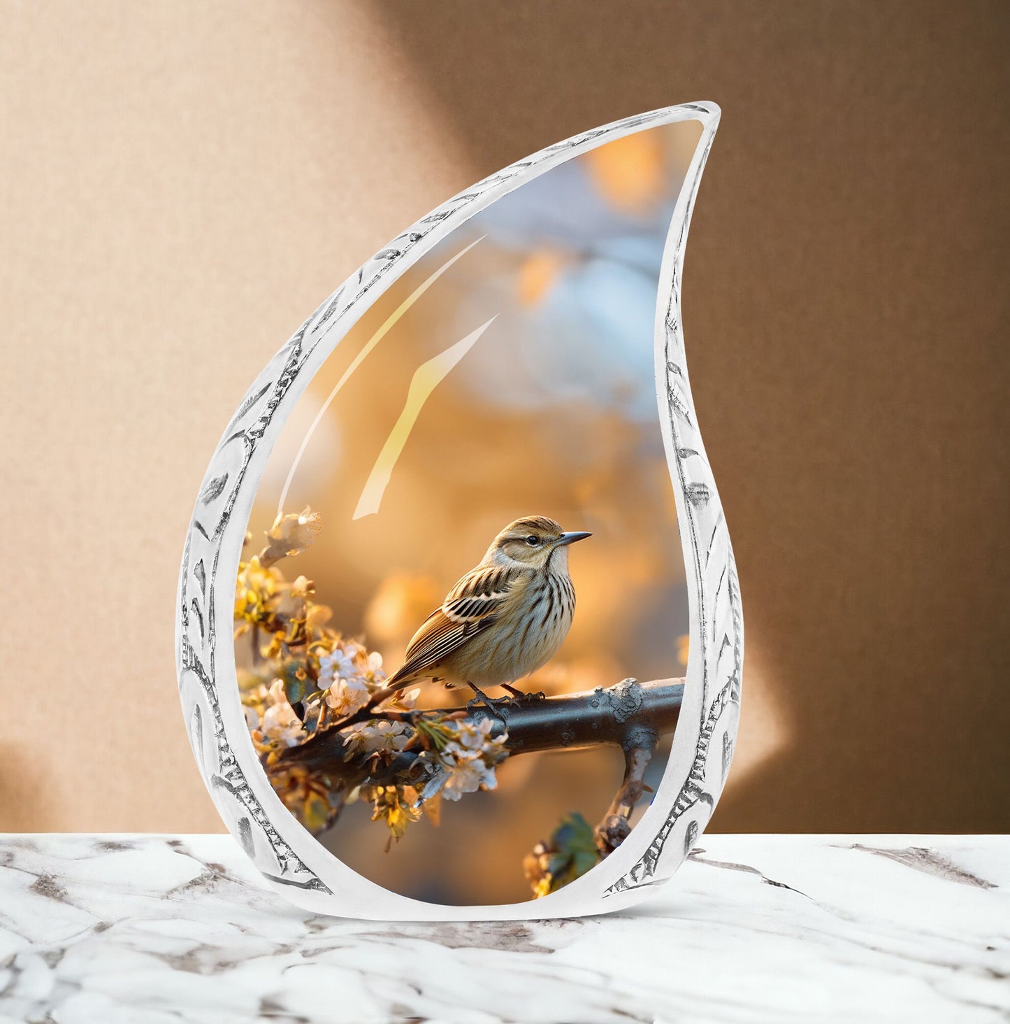 aluminium Sparrow Cremation Urn, includes velvet pouch