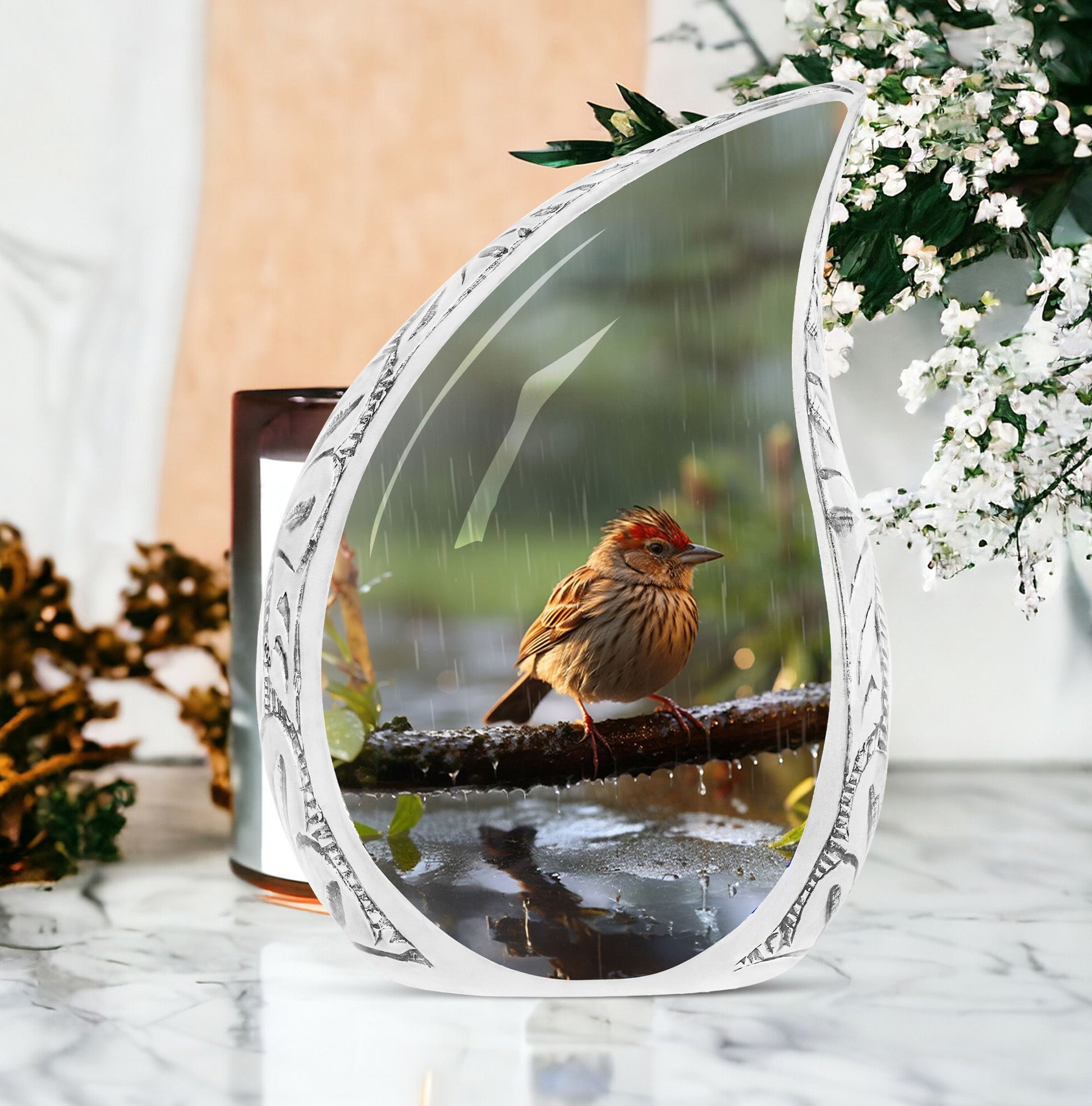 3-Inch Sparrow Cremation Urn, personalized with name