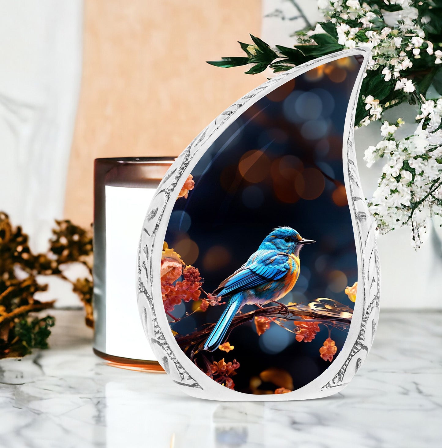 Classic Blue Sparrow memorial gift, Large Urn