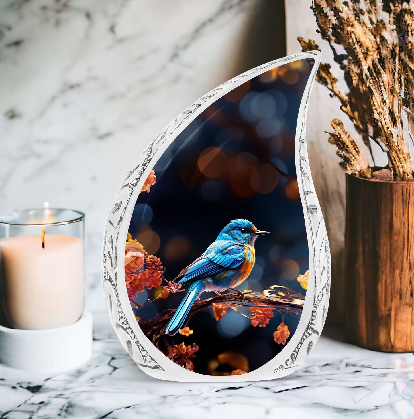 Classic Blue Sparrow memorial gift, Large Urn