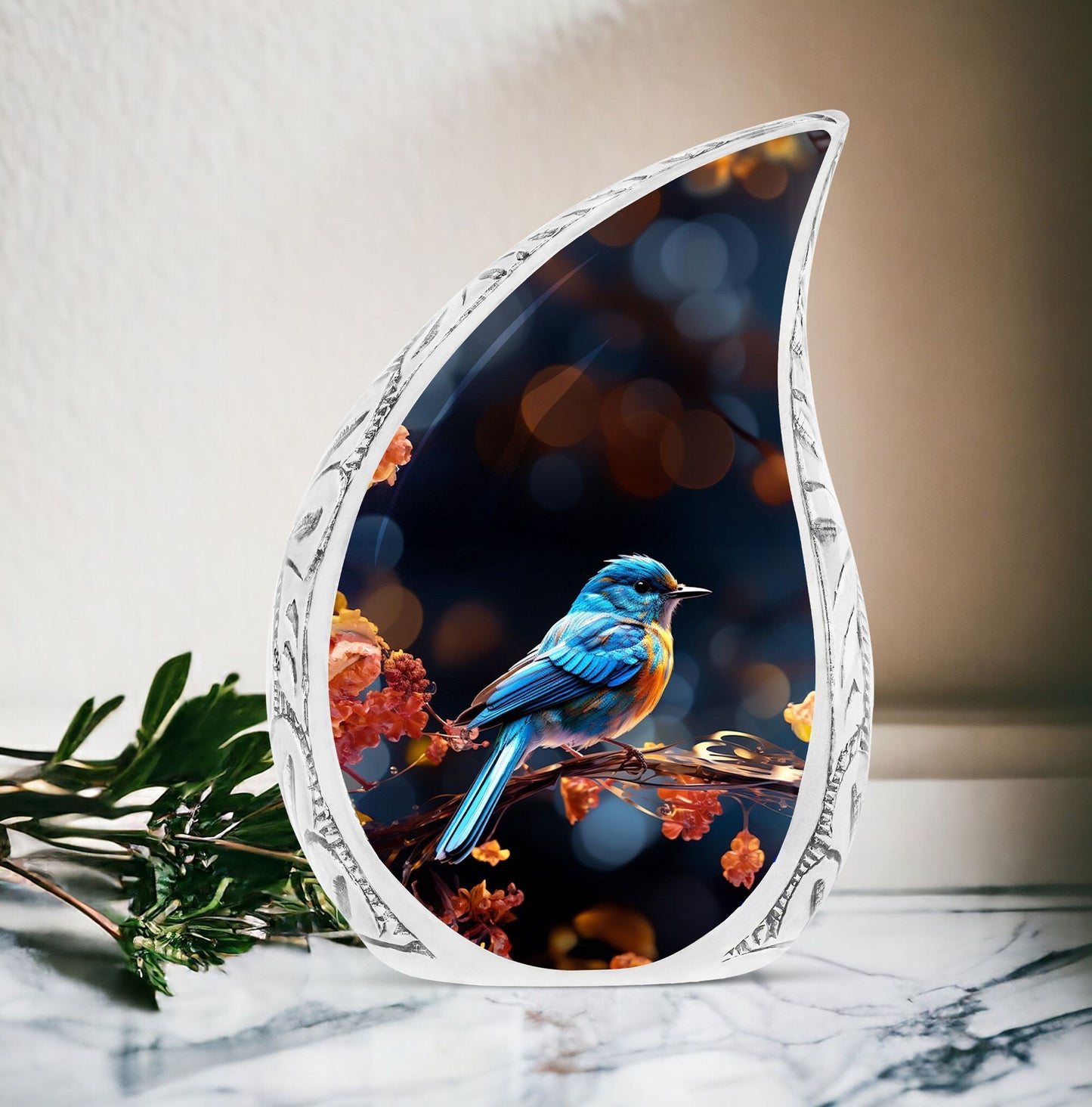 Classic Blue Sparrow memorial gift, Large Urn