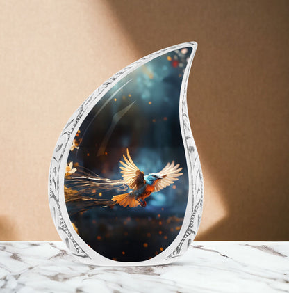 Classic Red Sparrow flying Cremation Urn.