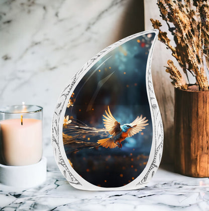 Classic Red Sparrow flying Cremation Urn.