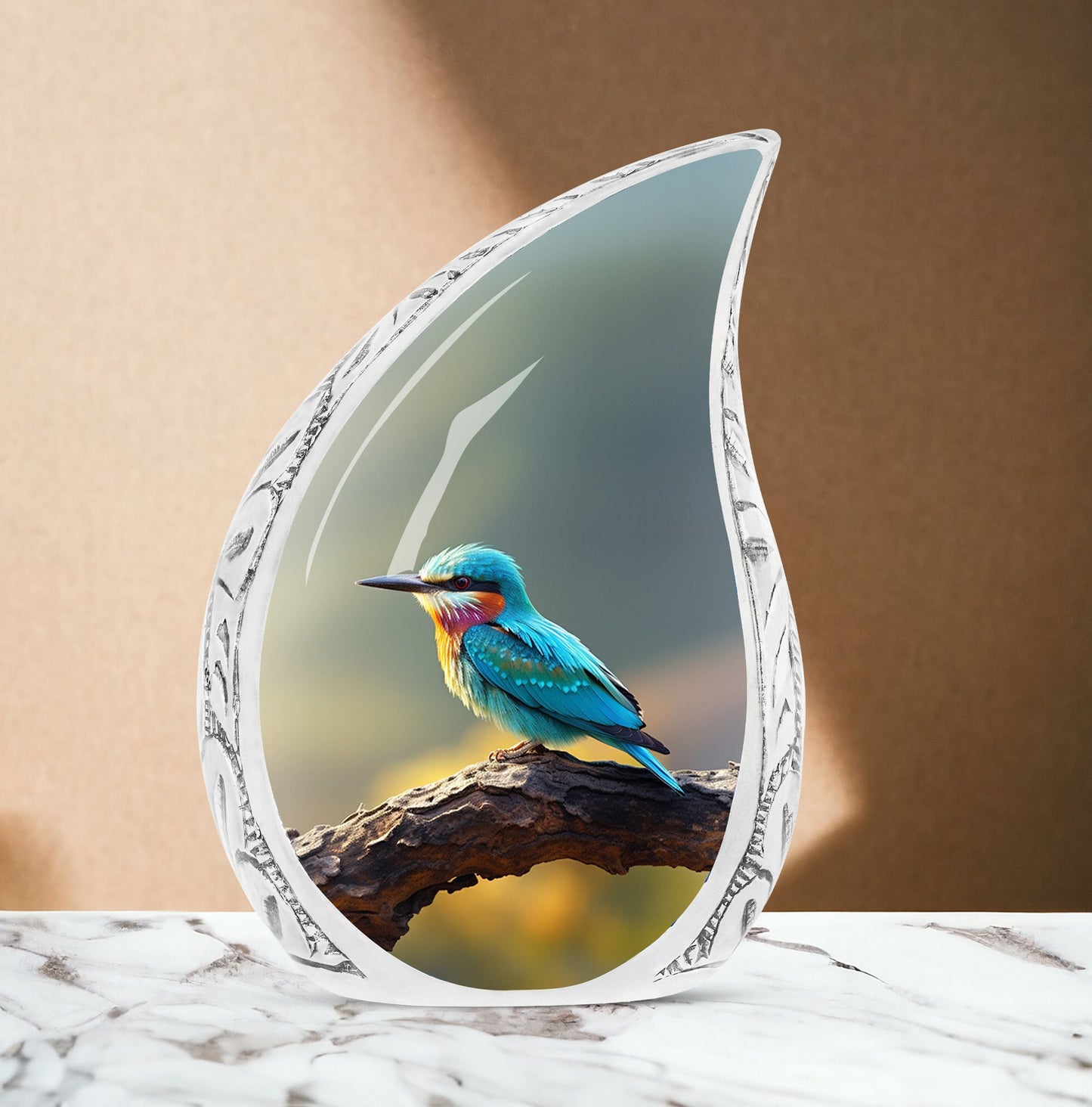 Large 3 inch Green Sparrow Memorial Urn for human ashes