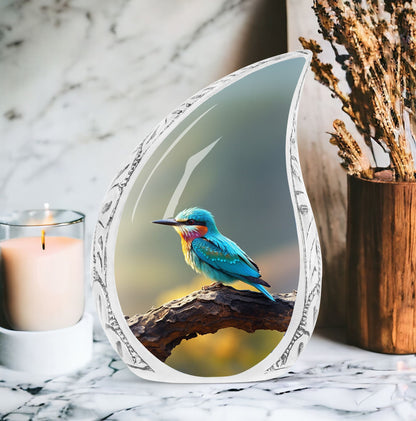 Large 3 inch Green Sparrow Memorial Urn for human ashes