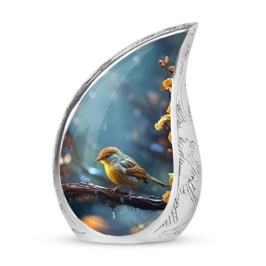Yellow Sparrow Cremation Urn.