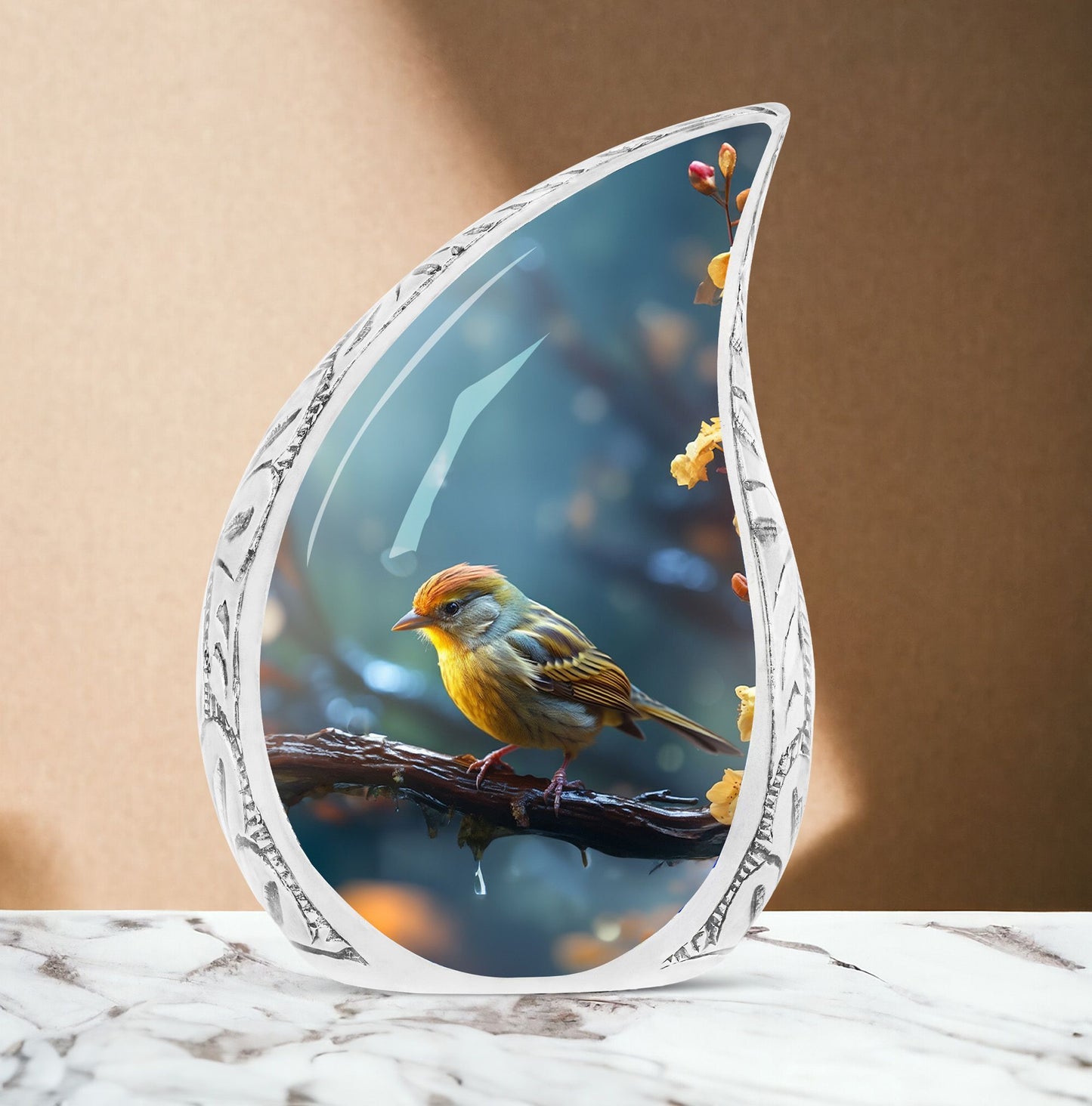 Yellow Sparrow Cremation Urn.