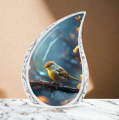 Yellow Sparrow Cremation Urn.