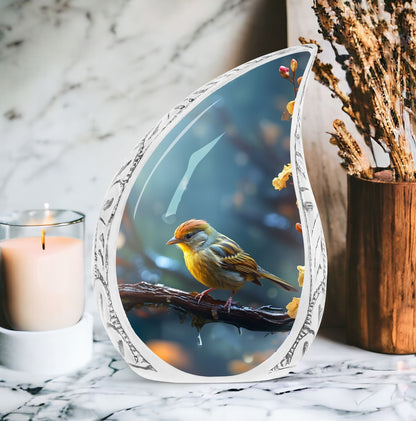 Yellow Sparrow Cremation Urn.