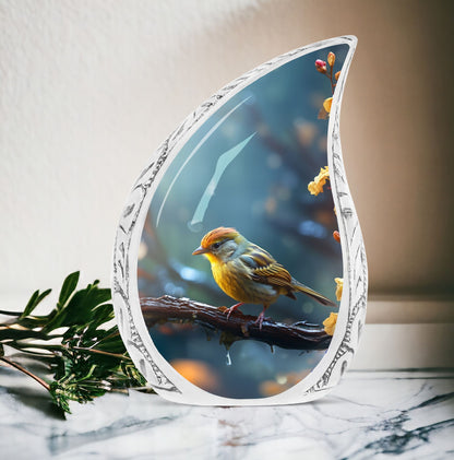 Yellow Sparrow Cremation Urn.