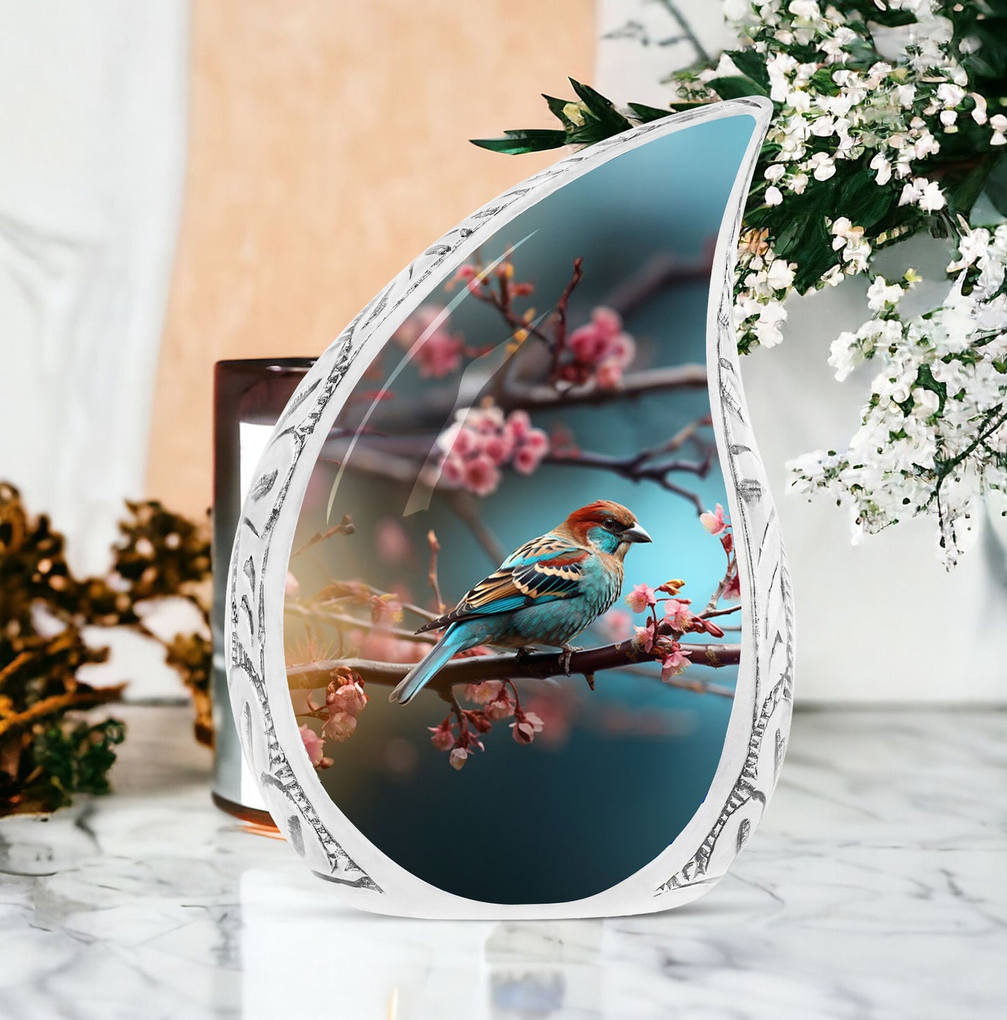 Classic Sparrow Cremation Urn, Personalized Aluminium