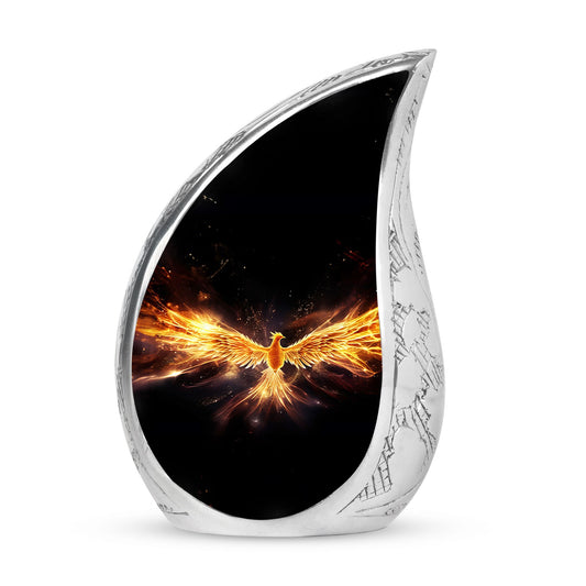 Yellow Phoenix Classic Urn for human cremation ashes.