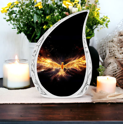 Yellow Phoenix Classic Urn for human cremation ashes.