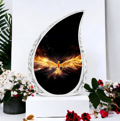 Yellow Phoenix Classic Urn for human cremation ashes.