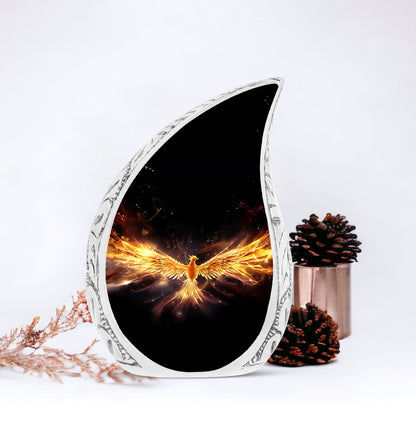 Yellow Phoenix Classic Urn for human cremation ashes.