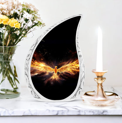 Yellow Phoenix Classic Urn for human cremation ashes.