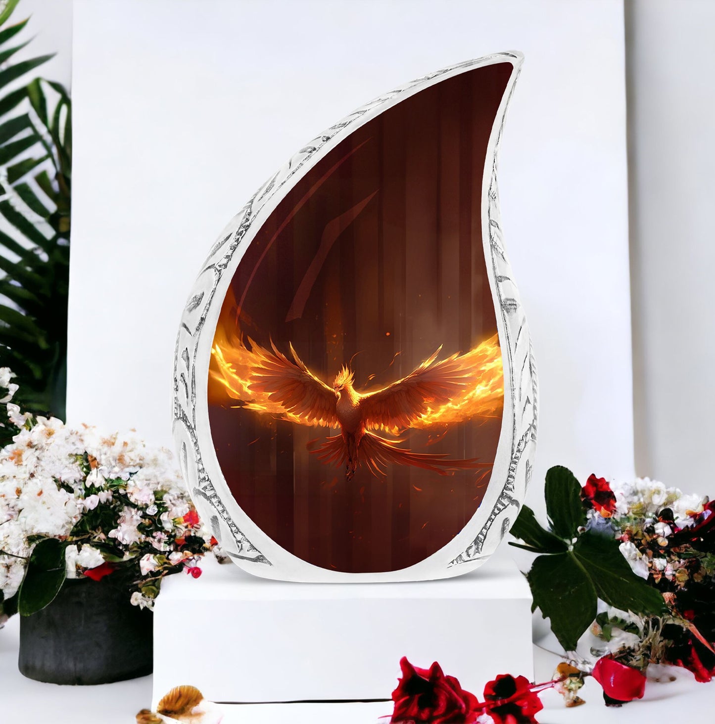 Large 3-inch Phoenix Urn, classic aluminium Cremation Urn.