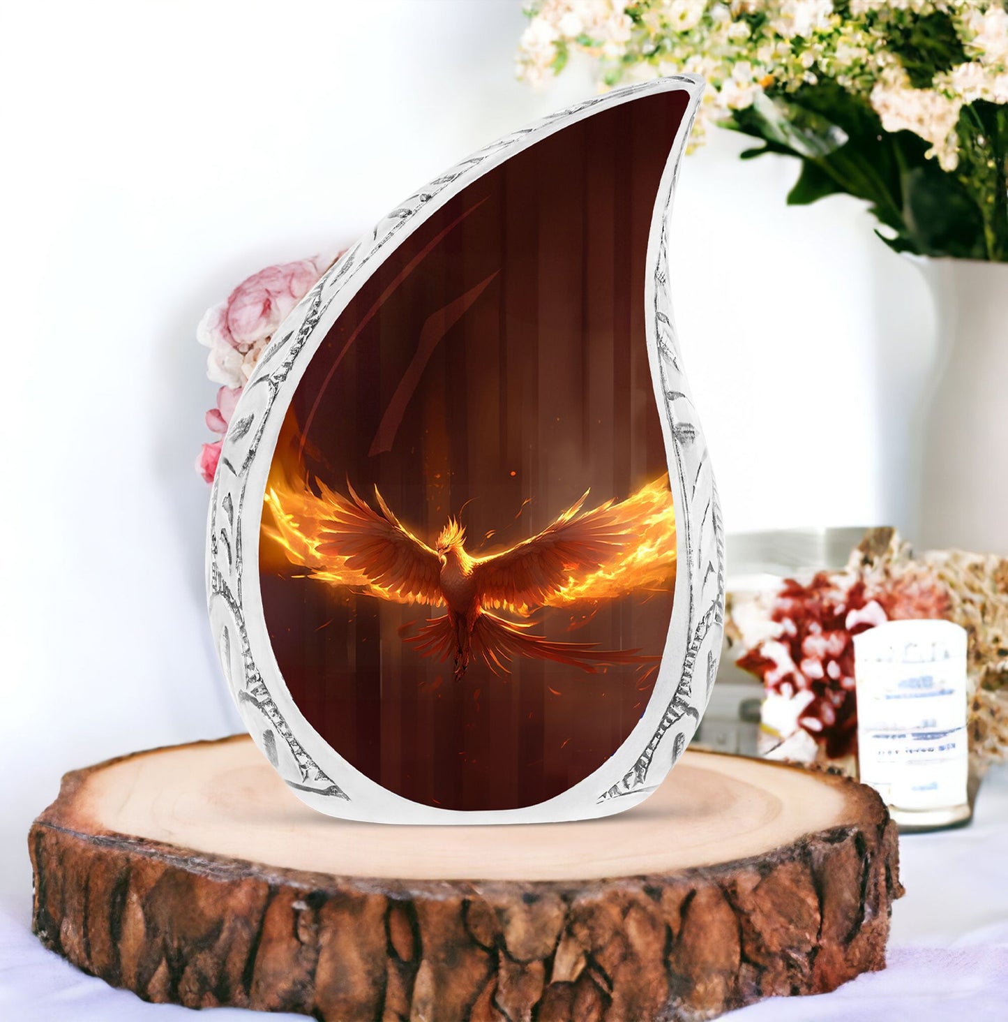 Large 3-inch Phoenix Urn, classic aluminium Cremation Urn.