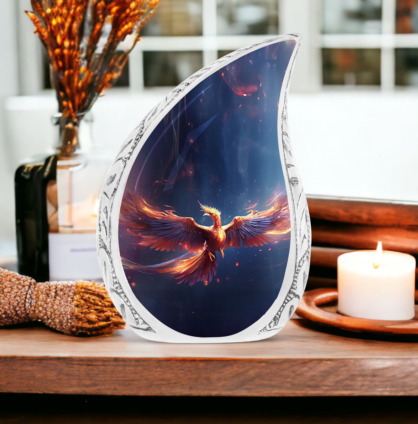 Classic Red and Blue Phoenix Cremation Urn