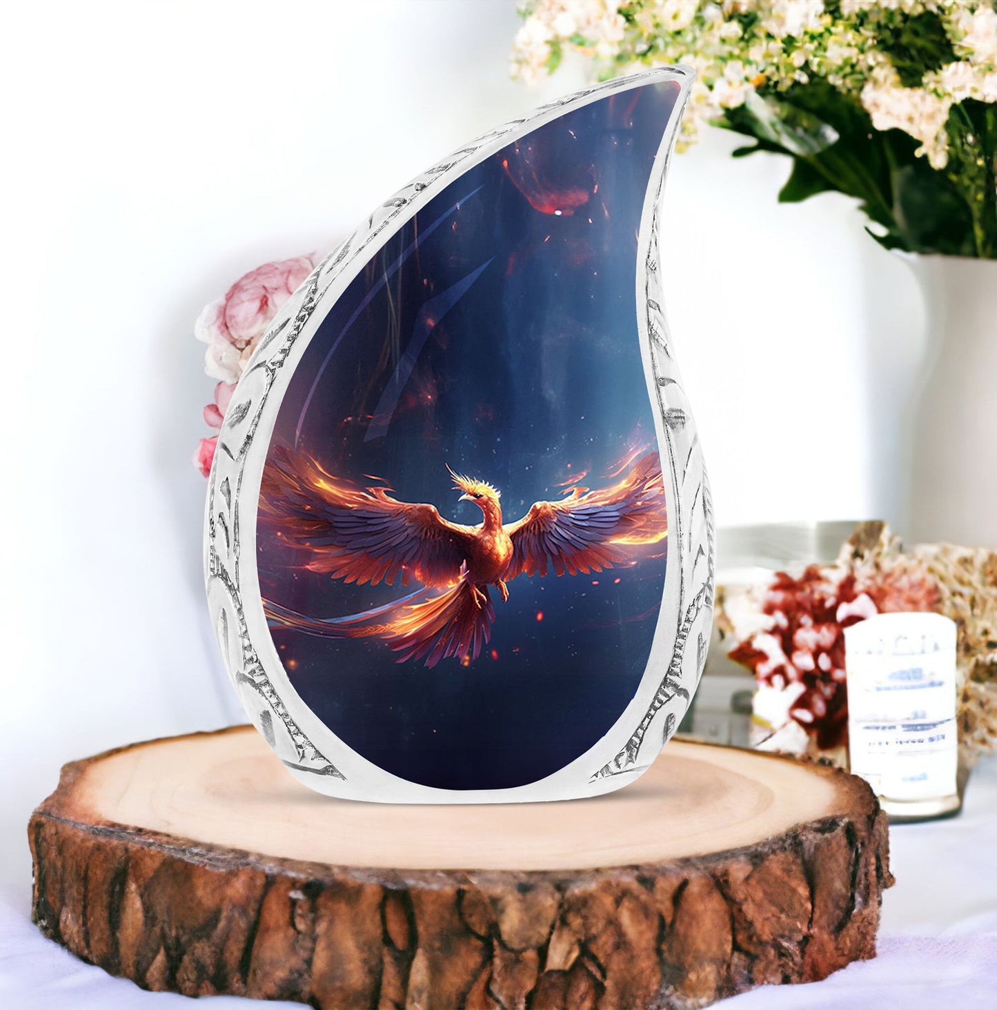 Classic Red and Blue Phoenix Cremation Urn