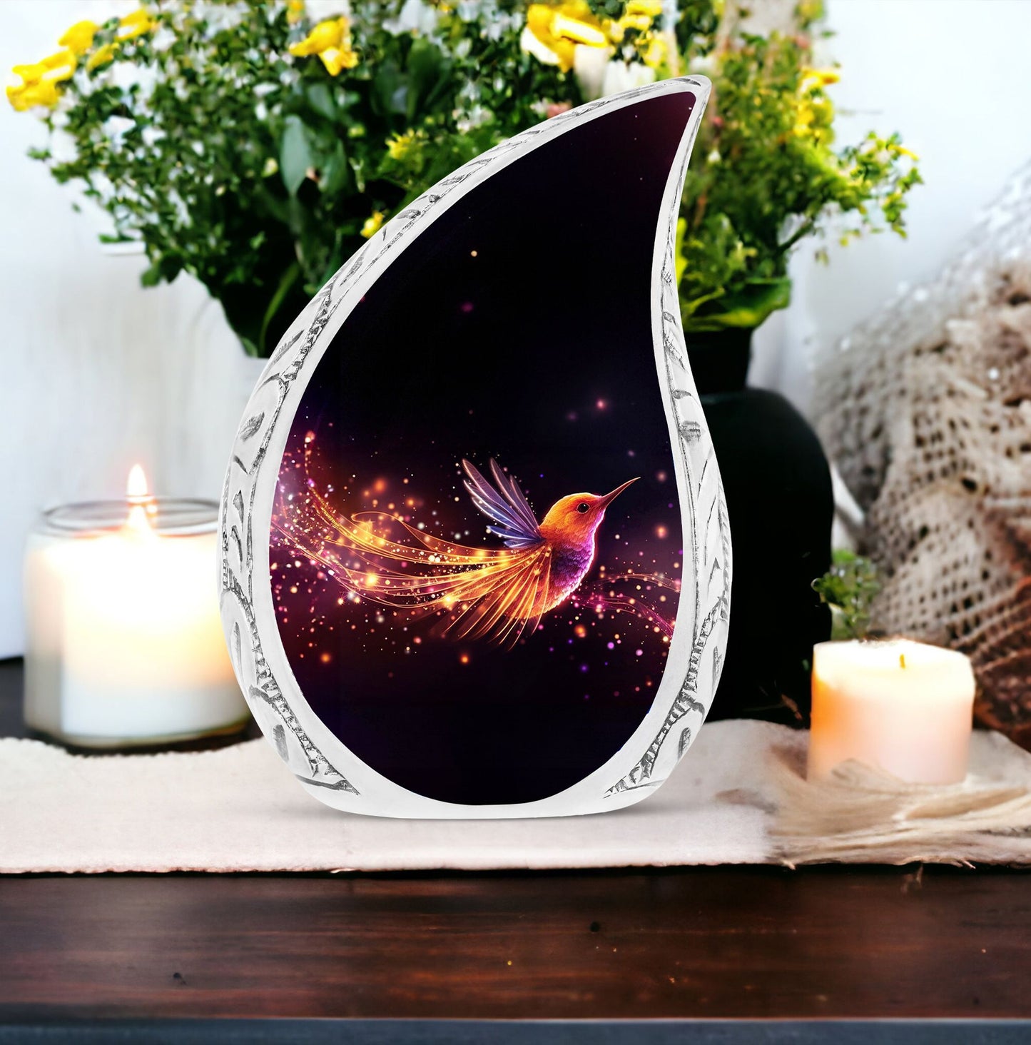 colorful sparrow memorial urn for ashes for adults.