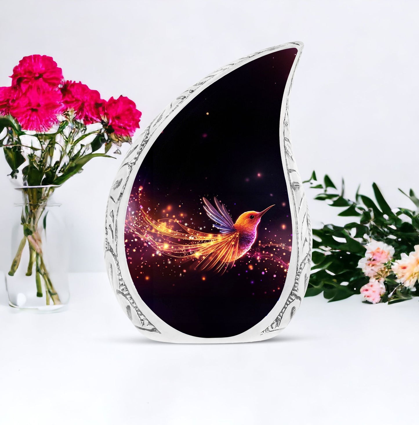 colorful sparrow memorial urn for ashes for adults.