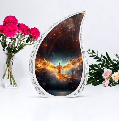 Large, classic yellow phoenix cremation urn.