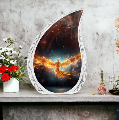 Large, classic yellow phoenix cremation urn.