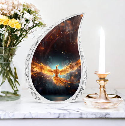 Large, classic yellow phoenix cremation urn.