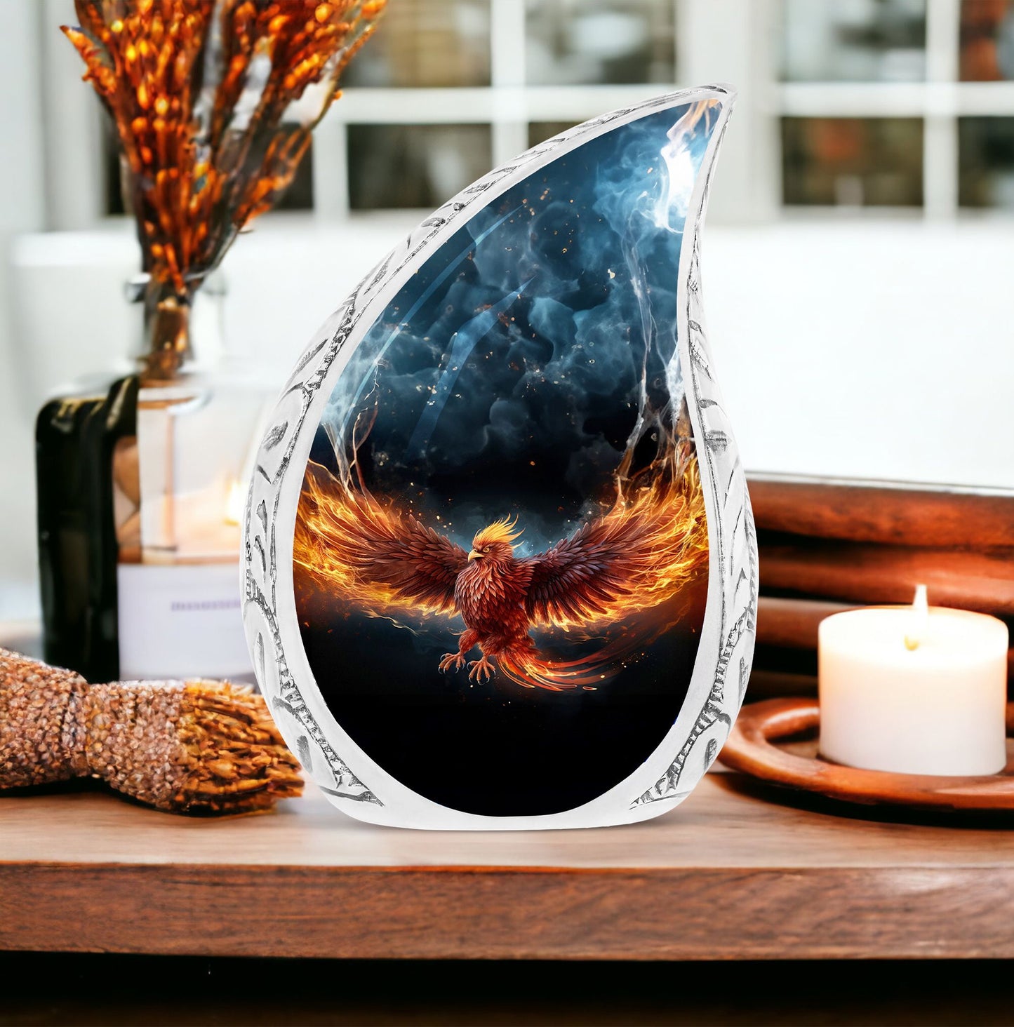 Classic Red Phoenix Urn, Personalized Large Urn.