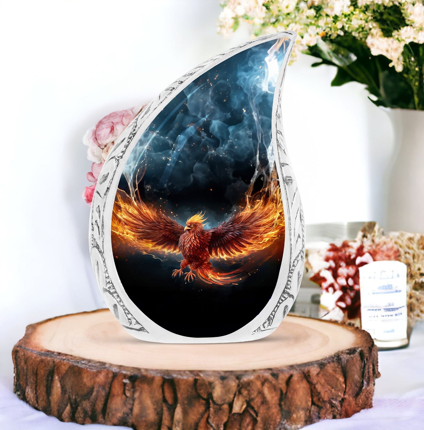 Classic Red Phoenix Urn, Personalized Large Urn.