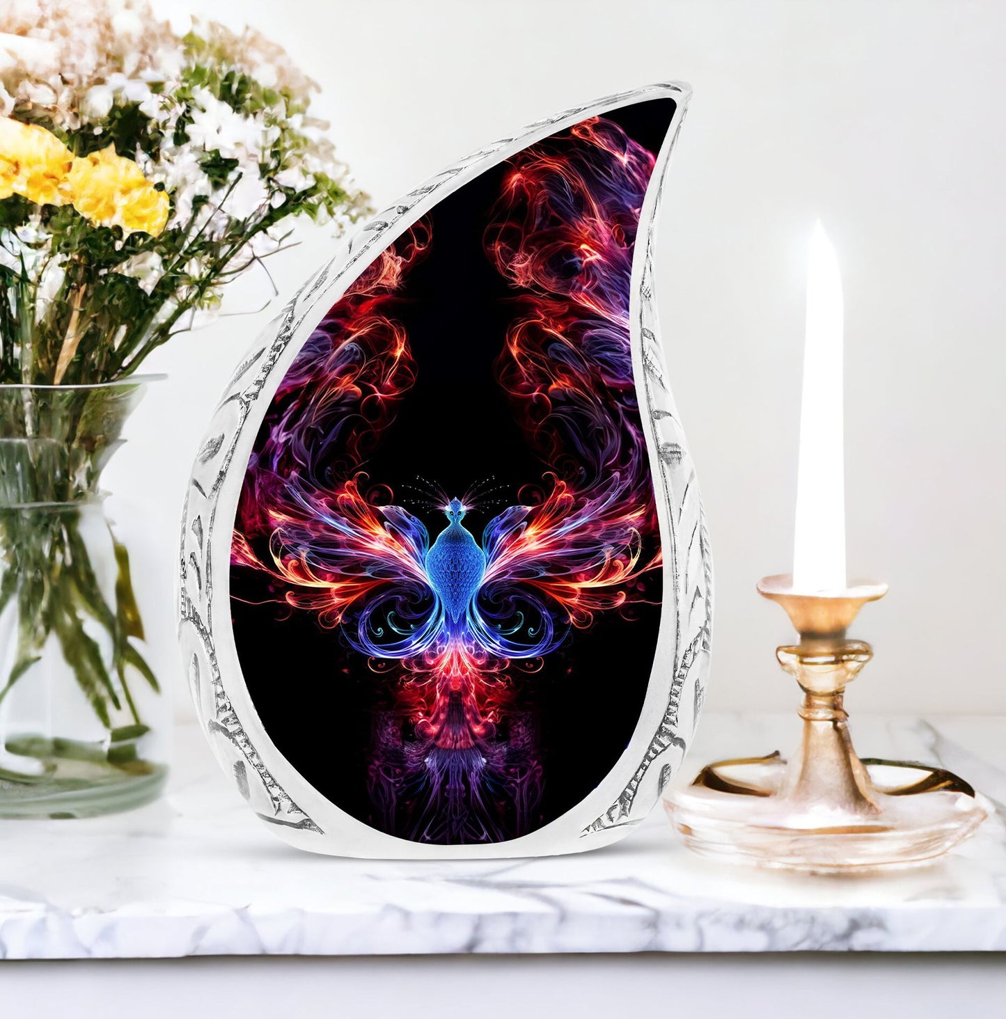 Colorful 3-inch phoenix designed cremation urn