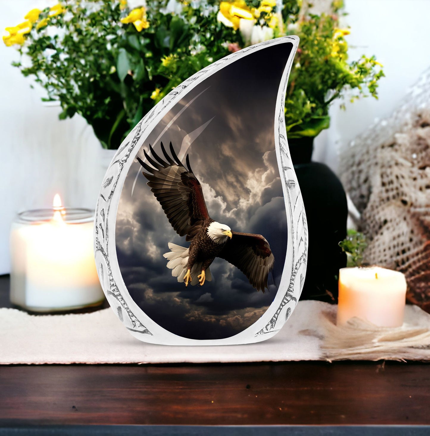 Classic large aluminium urn for human ashes.
